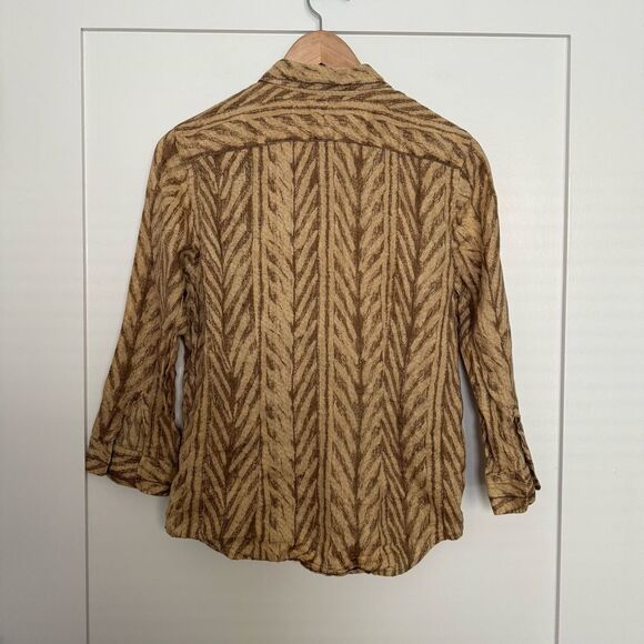 Lauren Ralph Lauren Linen Shirt Womens Sz M Tan Chevron Button Up Preppy Career - Picture 5 of 10